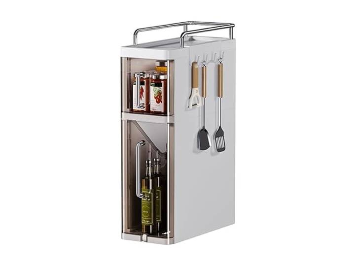 GarveeMore Regal mit Spießen, Aufbewahrung für Küche, Schrank, Küchenregal, mit Schubladen, Gewürzhalter, wasserdicht, für Küche, Büro