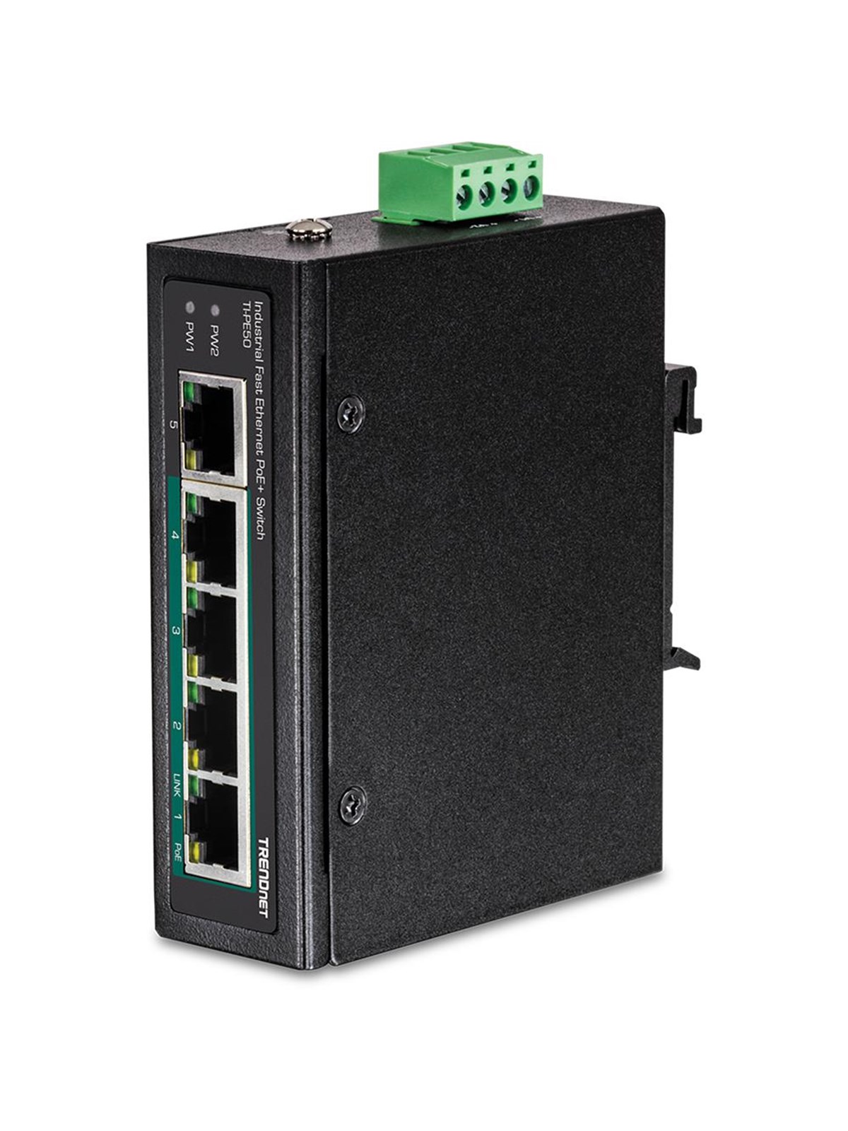 TRENDnet TI-PE50 5-Port Industrial Fast Ethernet PoE+ DIN-Rail Switch
