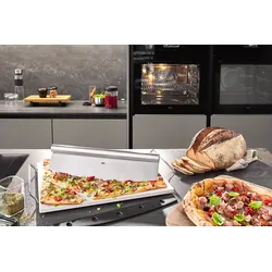 GEFU Pizzastein mit Gestell + Wiegemesser Darioso eckig