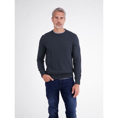Strickpullover LERROS "Sportiver Strickpullover aus bequemer, weicher Baumwolle", Herren, Gr. L, grau (classic navy), 100% Baumwolle, Rundhals, Pullover Strickpullover