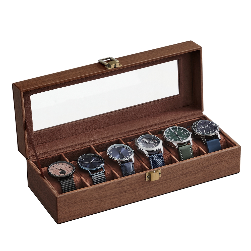 SONGMICS Uhrenbox mit 6 Fächern Braun JWB006K01