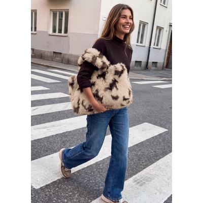 Shopper STREET ONE STUDIO, Damen, smooth stone sand, Stoff, Polyester, Taschen Shopper, mit Animal Print