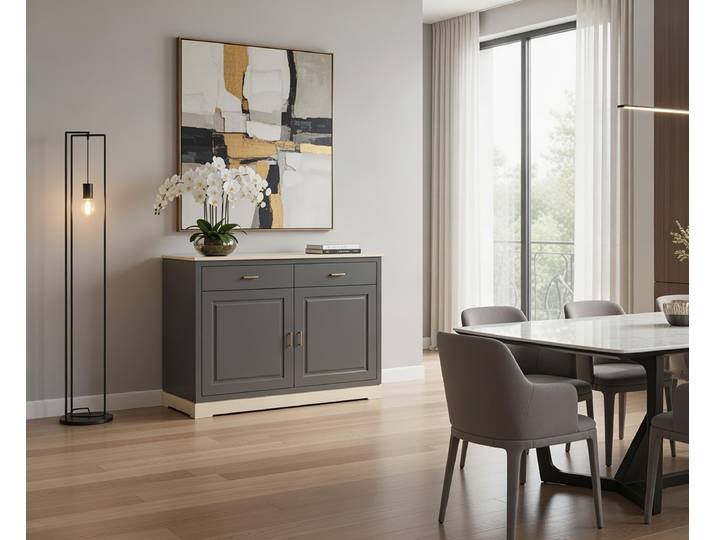 Commode lisse 111 x 87 x 46cm Gris/Gris/Pin crème