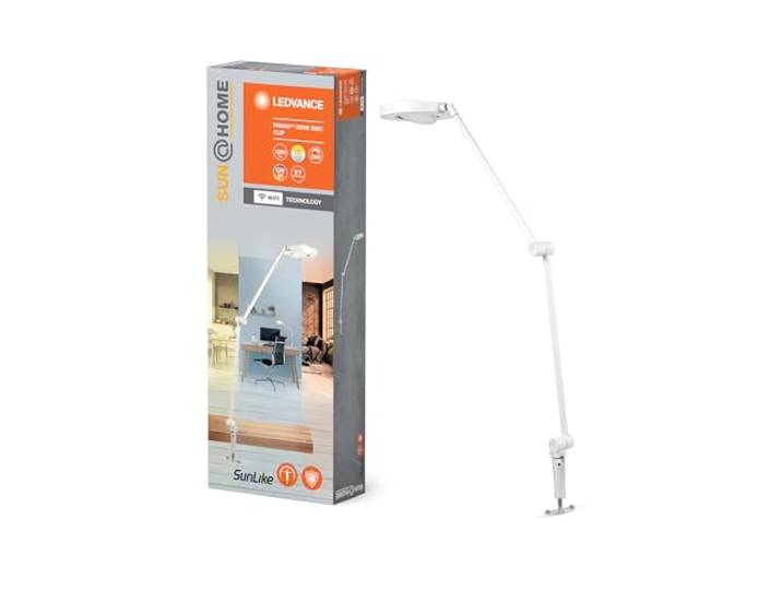 LEDVANCE SUN@HOME PANAN DESK DISC CLIP Schreibtischleuchte, weiß, 15W, 1200lm, regulierbares Weißlicht (2200K bis 5000K), dimmbar, passt das Licht automatisch dem Biorhythmus an, IP20