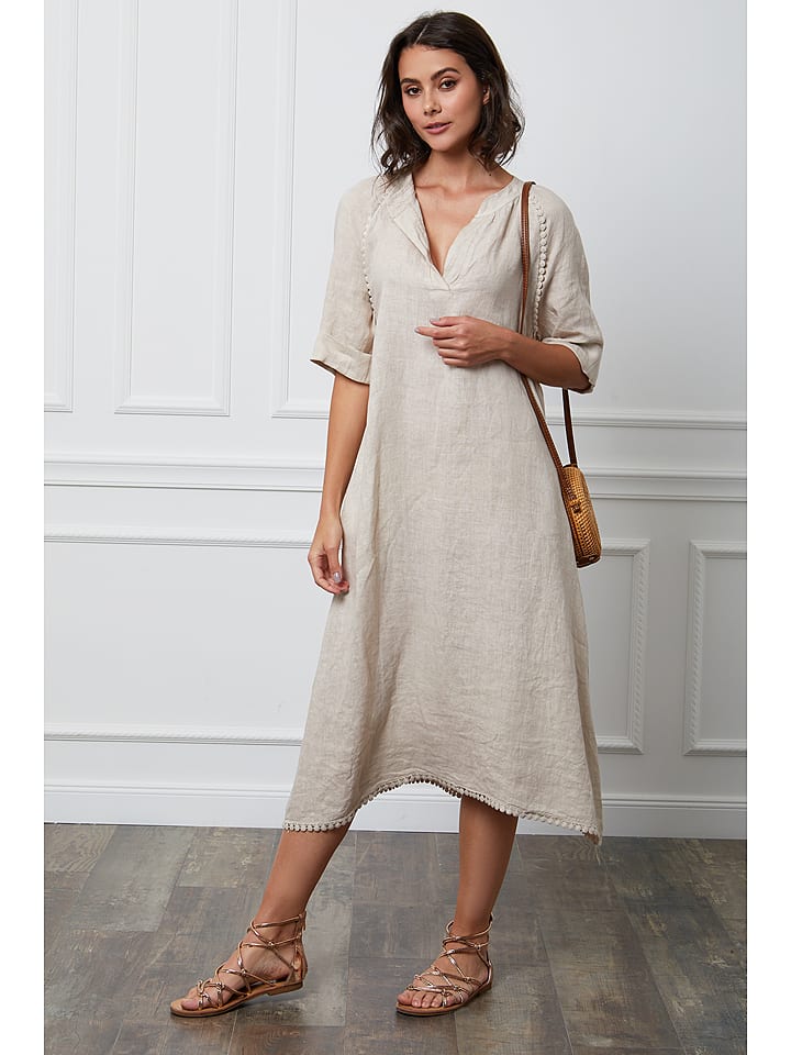Fleur de Lin Leinen-Kleid "Granel" in Beige - M