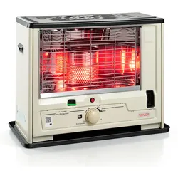 VEVOR Petroleumheizung 2930W Tragbare Petroleumofen 4,44L Ölheizung Beige, Heizkanone für Zuhause Camping Notfall, Max. 10 m2, Sicherheitsgitter, Kippschutz, Flammenregulierung, mit Tankanzeige & Akku