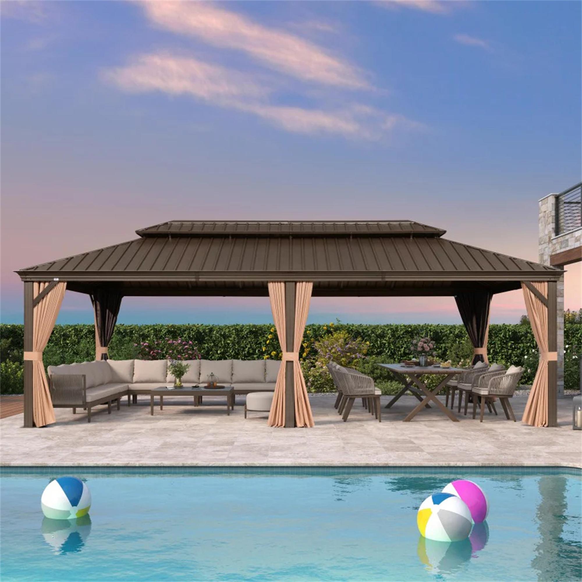 PURPLE LEAF Hardtop Pavillon 3.65x7.32m wasserdicht winterfest und stabil für den Garten,Bronze