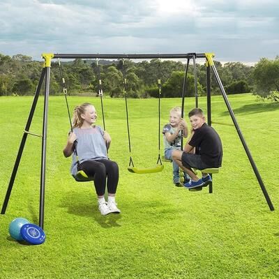 "Metal Frame Swing Set Outdoor Swing Set, Swing Slide Playset - 100.78""L x 53.54""W x 70.86""H"