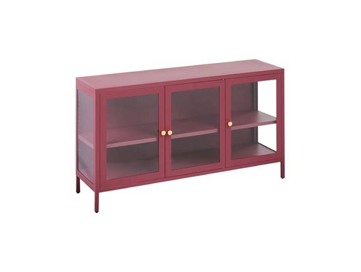 Beliani Sideboard mit Glastüren Dunkelrot Stahl 3 Türen Vitrine Hohe Beine Metall, Rot, 2 Einlegeböden, Pulverbeschichtet, 115 x 35 x 64 cm