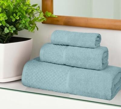 Superior Modern Cotton 3 Piece Bathroom Towel Set - Solid Textured Border
