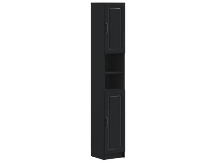 PUGYNBK Utrecht Badezimmerschrank mit offenem Regal, Schwarz Feuchtigkeitsbeständiges Holz, wendbare Tür, schlankes Design für kleine Räume