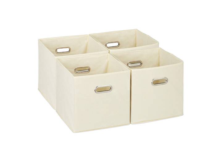 Relaxdays Aufbewahrungsbox Beige 4er-Set faltbar, Textil, Wellpappe, 30x30x30 cm, Ordnen & Aufbewahren, Deko- & Aufbewahrungsboxen