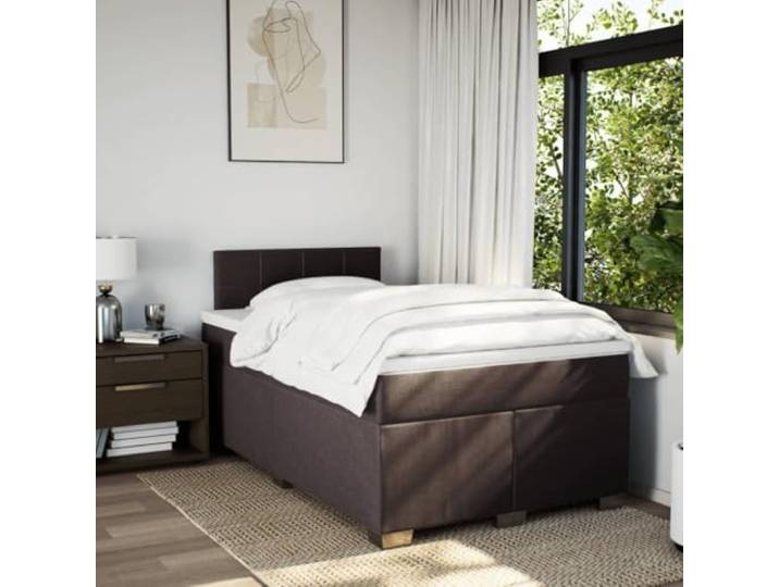 KTHLBRH Boxspringbett 120 x 190 cm Dunkelbraun mit Matratze Inklusive Matratzenschoner, Kopfteil inklusive, atmungsaktiver Stoff, Rückenunterstützung