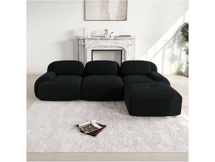 Canapé d'angle modulaire noir en tissu côtelé sans montage design ergonomique