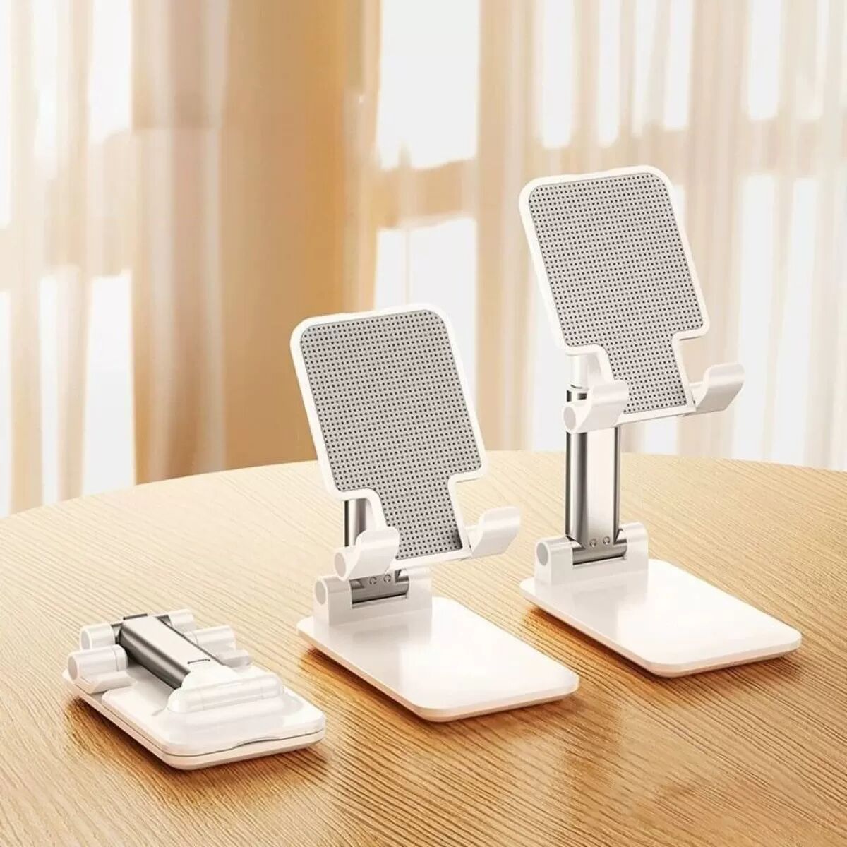 INF Support de bureau télescopique réglable pour téléphone et tablette - Pliable, multi-angles, antidérapant et portable Blanc