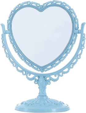 Inspire Curations Heart Shaped Double Sided Desktop Makeup Mirror blue
