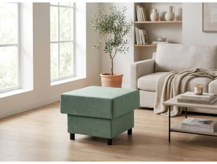 Family Meble Polsterhocker Komo Royal Aura – Fußhocker mit Stoff-Bezug und Stauraum – Mintgrün · Aura 12