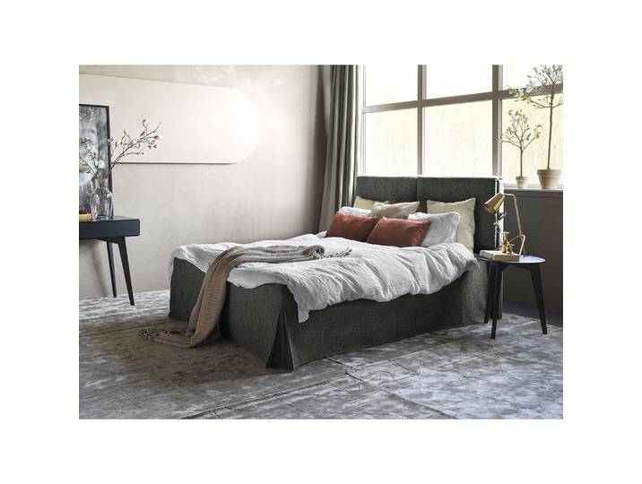 Lit capitonné Nathan 200 x 200cm Tissu Nona Beige/Gris Hêtre