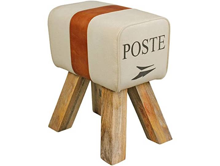 möbelando Design Turnbock Sitzhocker Canvas Braun 40 x 30 x 47 cm Turnhocker Hocker Stoffhocker Springbock Beistellhocker Echtleder Fußhocker