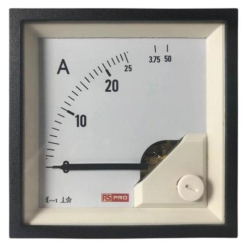 RS PRO Amperemeter 50 (Input)A AC Dreheisen, 68mm x 68mm T. 54 (<30 A) mm, 62 (30 60 A) mm, 0 50 (1862451)