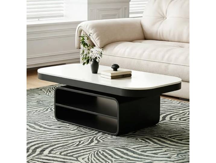 Quadratischer Couchtisch mit massiver Tischplatte und integriertem Stauraum Luxuriöser Couchtisch mit Sinterstein-Platte und großem Stauraum-Sockel – ideal für Eigentumswohnungen(A,100cm/39.4in)