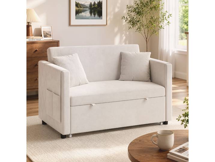 HOMCOM Canapé Convertible 2 Places Velours Dossier Réglable Beige