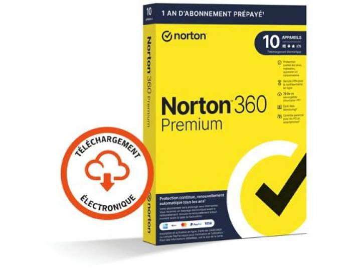 Norton - Logiciel Antivirus Et Optimisation 360 Premium 75go Se 10 Postes