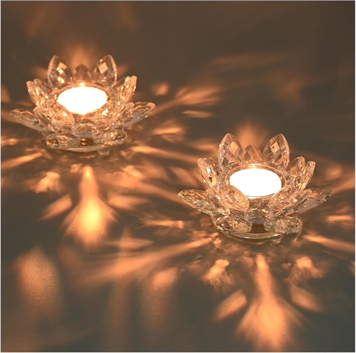 SnelShoppen Crystal Tealight Holder Lotus Flower - Luxe Glazen Kaarsenhouder - 2 Stuks