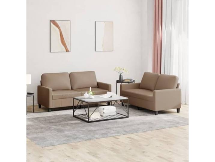 HEFZGDB 2-TLG. Sofagarnitur mit Kissen Cappuccino-Braun Kunstleder, Langlebiges Polstermöbel für Wohnzimmer, Robuste Sitzgruppe mit Dicker Polsterung, Modernes Design für Entspannung