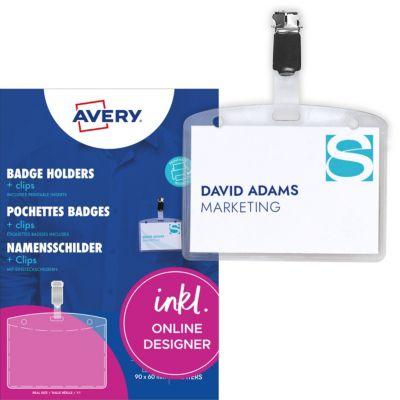 Avery Zweckform Namensschilder 90 x 60 mm, transparent, mit Metallclip, 25 Taschen, 32 Einsteckschilder