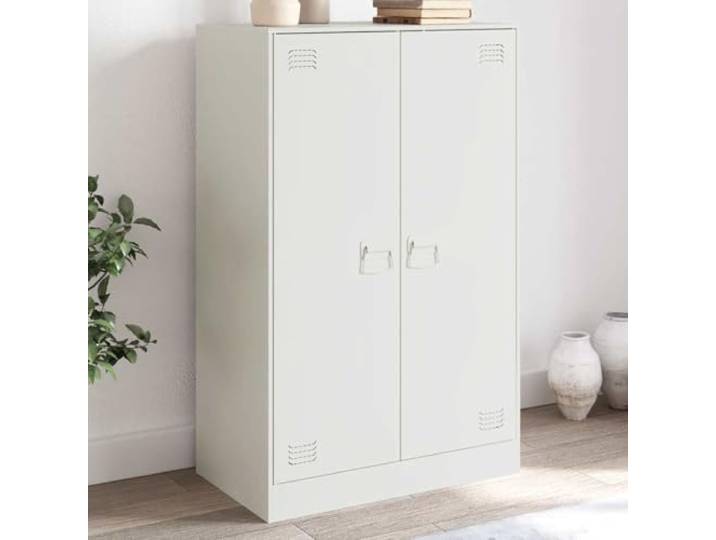 RJPLMFV Anrichte, weiß, 107 cm, Stahl Praktische Aufbewahrung, 2 Griffe, einfache Reinigung, Wandmontage erforderlich