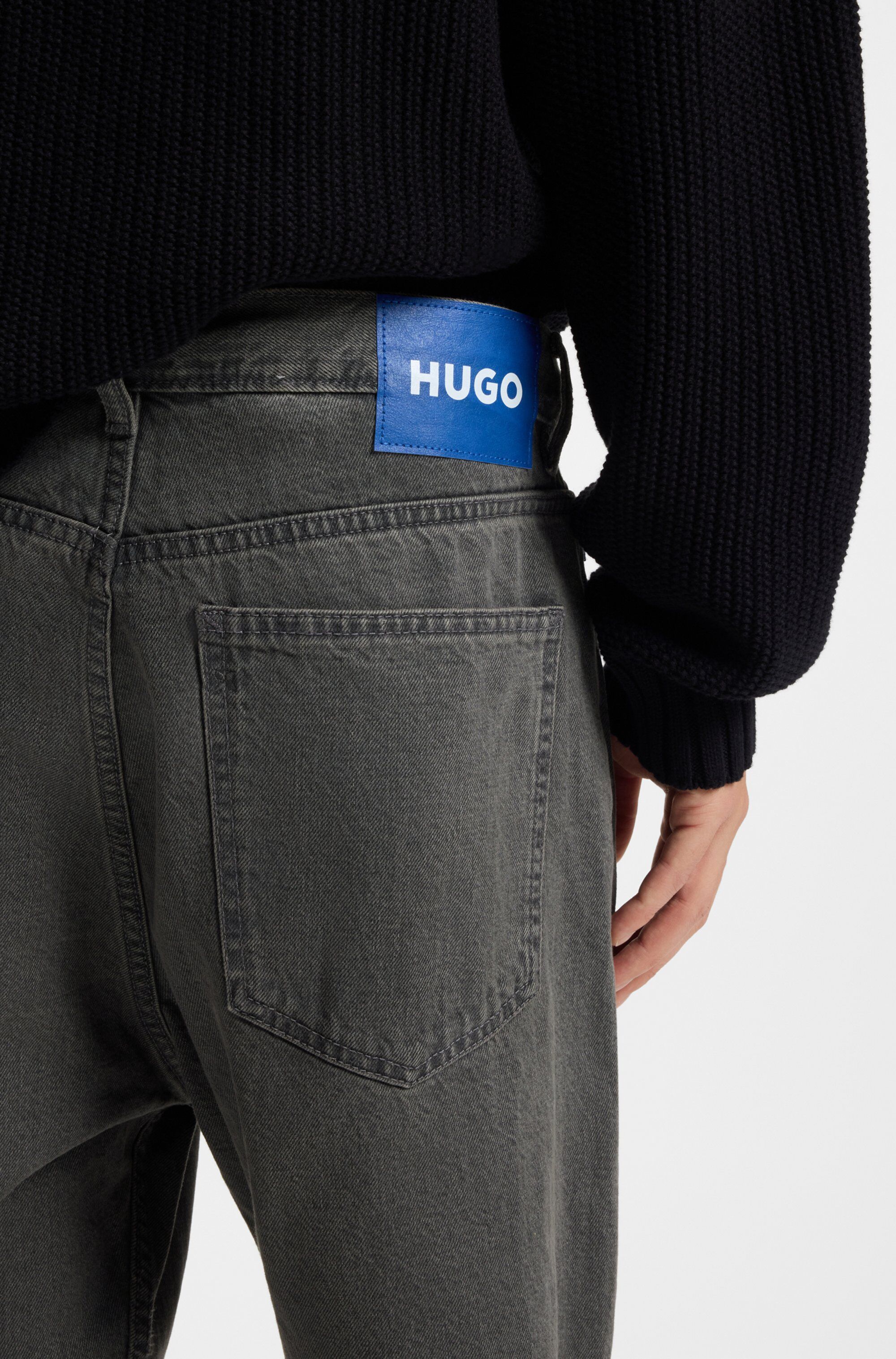Loose-fit-Jeans HUGO "Nate", Herren, Gr. 32, Länge 32, grau (medium grau030), Denim/Jeans, Obermaterial: 100% Baumwolle, unifarben, loose fit lang, Jeans Loose-fit-Jeans, loose fit