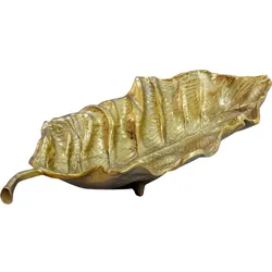 FineBuy, Dekoschale, Dekoschale Blatt Aluminium Schale 67cm Tischdeko Alu Metall Wohnaccessoire Lang