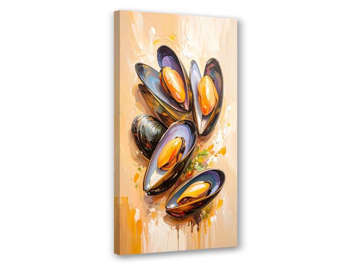 Feeby Leinwandbild Muscheln Meeresfrüchte Sushi 60x120cm, Beige, Essen/Getränk, Rechteckig, 60x120 cm, Bilder & Rahmen, Bilder, Leinwandbilder
