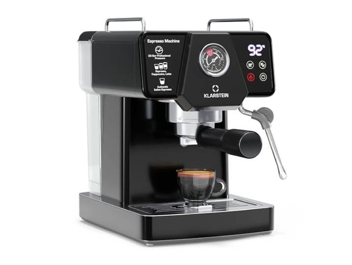 Klarstein Libeica machine à café en grains – 19 bars\, 1350 W\, acier inoxydable\, buse vapeur\, réservoir 1\,8 L\, panneau tactile\, pour expresso & café en poudre\, design élégant