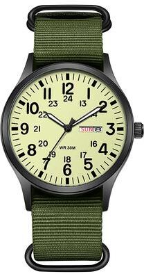 Quick Pick Pro Ranger Field Watch With Quartz Watch Movement & Durable Nylon Strap Watch green Luminous