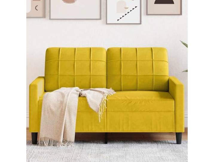 HEFZGDB 2-Sitzer Sofa Gelb 120 cm Samt Modernes Design Metallgestell Bequem Entspannen Lesen Fernsehen Weiches Material Robust Stabiles Gestell Dick Gepolsterte Sitzflächen Hingucker