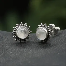 Drachensilber Mondstein Ohrstecker Sonne Edelsteinschmuck 925 Silber Ohrschmuck (Paar) - Silber;Weiß