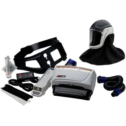 3M TR-619+ Versaflo Starterpaket inkl. TR-602E, Zubehör und 3M Versaflo Schutzhelm M406 mit strapazierfähiger Hals- und Schulterabdeckung und Polycarbonat Visier, klar