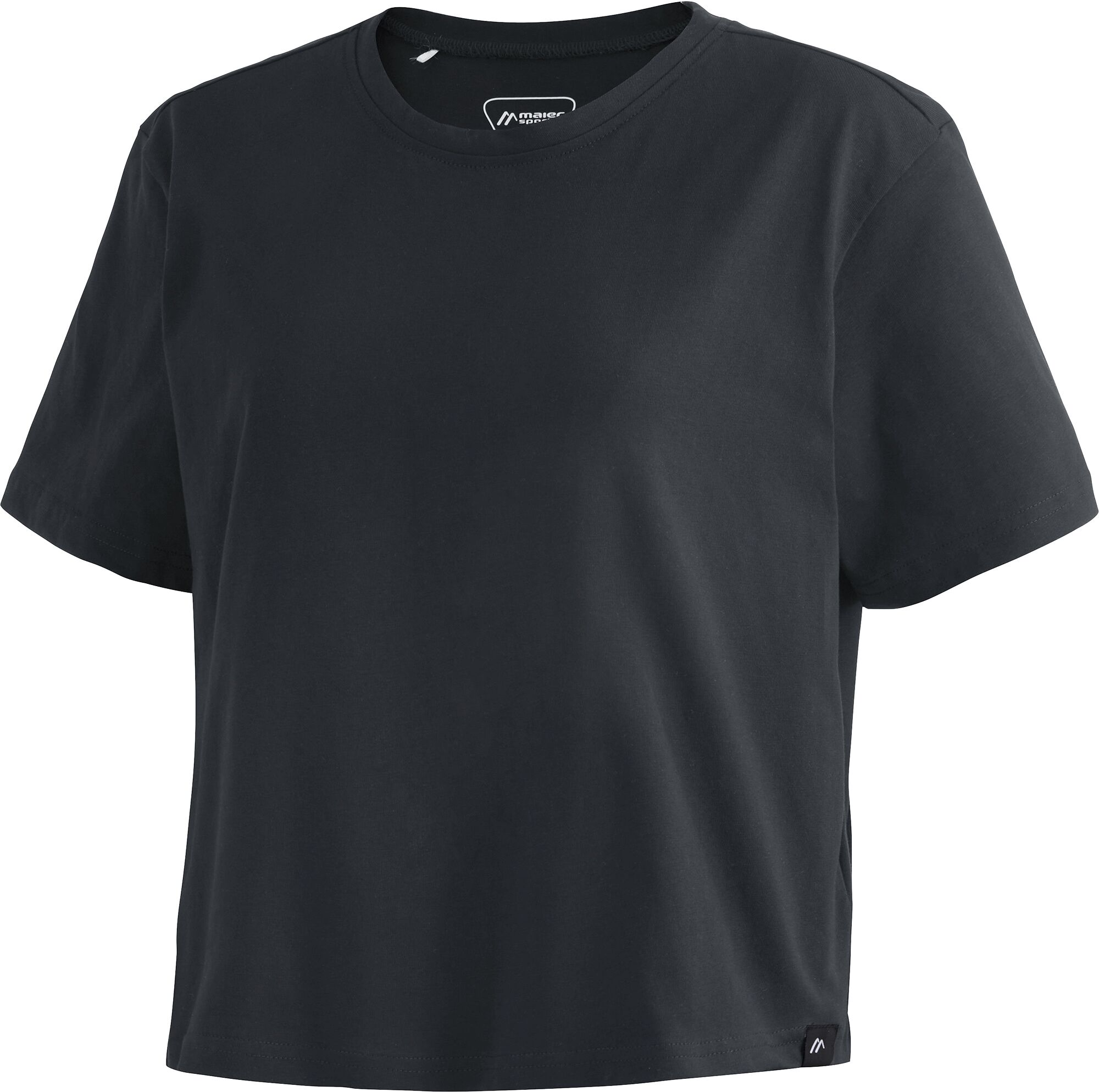 T-Shirt MAIER SPORTS "MS FAV Tee Cropped W", Damen, Gr. S, schwarz, 100% Baumwolle, Rundhals, Shirts T-Shirt, Damen Crop Shirt schwarz S