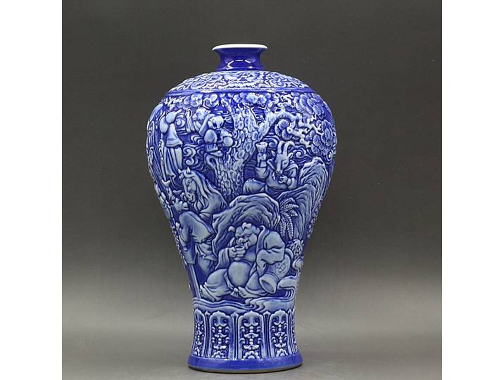Vase en céramique déco Qianlong de la dynastie Qing, Vase en céramique bleu sculpté à douze bourgeons du zodiaque, porcelaine Antique, bleu Cobalt