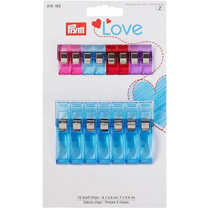 Prym Stoffclips Love 610182, 15 Stück, farbig sortiert, Länge 2,6 und 5,5cm
