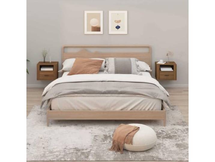 HEFZGDB Wand-Nachttische 2 Stück Braun Eichen-Optik 50x36x40 cm mit Stauraum und Stabiler Oberplatte für Wandmontage und Inneneinrichtung
