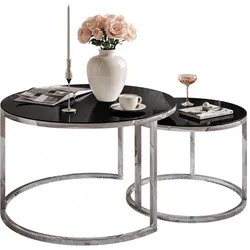 COUCHTISCH 2-in-1 CIRI GLASS CHROME mit Glasplatte