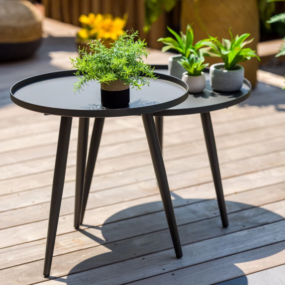 Jardiline Table basse ronde semi gigogne métal anthracite D 60cm Gris 60x42x60cm