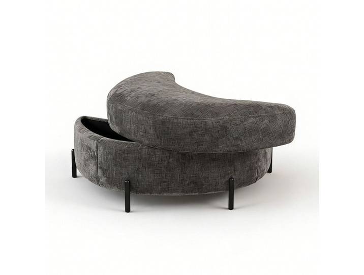 Banc demi-lune avec rangement BELLEMAVE revêtement sherpa pour salon entrée et couloir gris