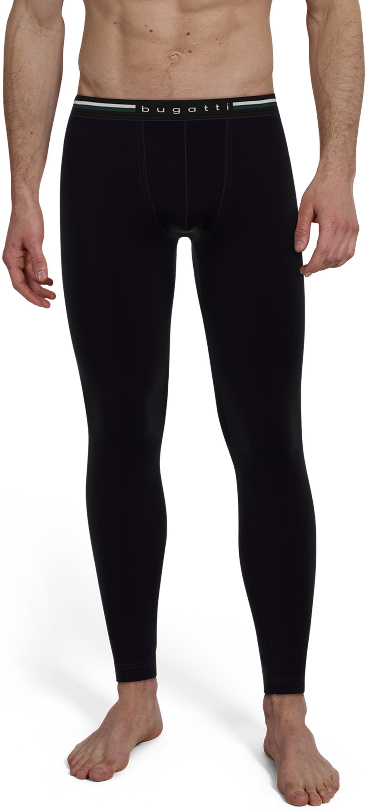 Lange Unterhose BUGATTI "Rom", Herren, Gr. 6L, schwarz (schwarz, dunkel, uni), Obermaterial: 95% Baumwolle, 5% Elasthan, körpernah, Unterhosen Lange Unterhose, mit Logo, bequem, elastisch, Baumwollmix, schneidet nicht ein, eng schwarz, dunkel, uni 6L