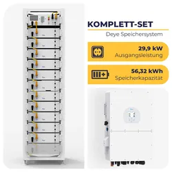 Deye Hybrid-Wechselrichter SUN-29.9K-SG02HP3-EU-AM3 mit 11 x Deye BOS-G Pro mit 3U-HRack | 29,9 kW & 56,32 kWh