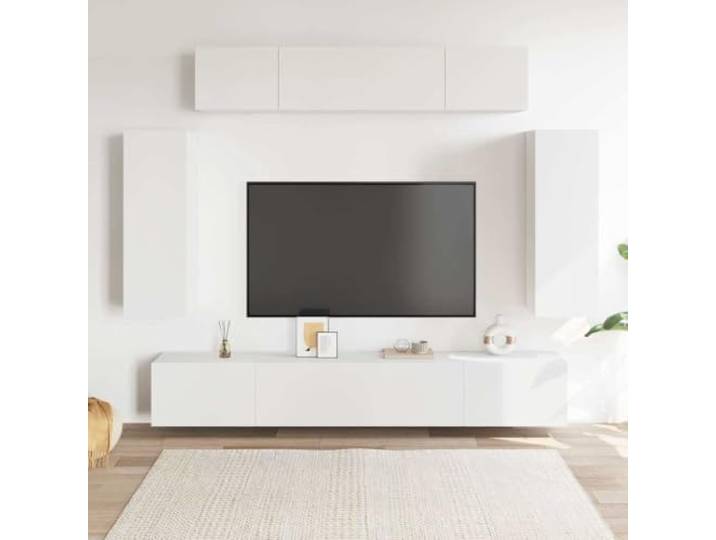 HEFZGDB 6-TLG. TV-Schrank-Set Weiß Holzwerkstoff mit viel Stauraum, Wandmontage für Organisation, Zeitlose Ergänzung, praktische Aufbewahrung, einfache Reinigung, Fernsehschrank-Set