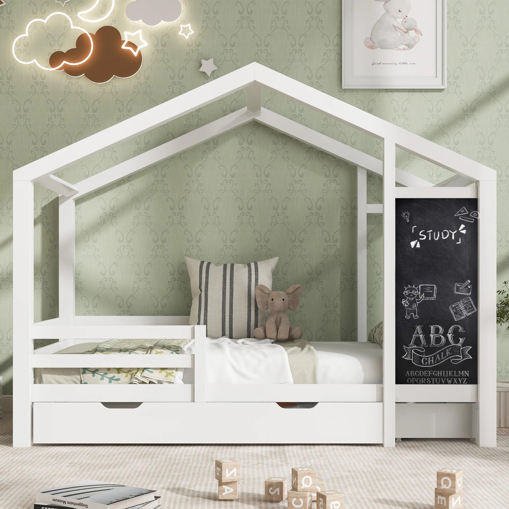 Kinderhaus - Etagenbett - Kinderbett - Kleinkindbett - Jugendbett - Massivholzrahmen - 90x200 cm